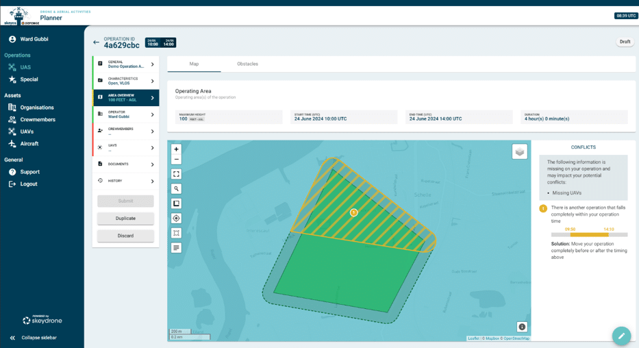 A UTM system enables drone operators to request flight authorisation by submitting details on the aircraft, pilot, flight path, timing, altitude, and purpose. Credit: SkeyDrone